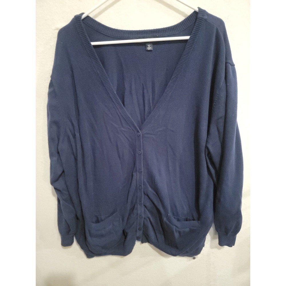 Ellos Women's Plus‎ Size 3X Navy Blue 100% Cotton V-Neck Button Cardigan NWOT